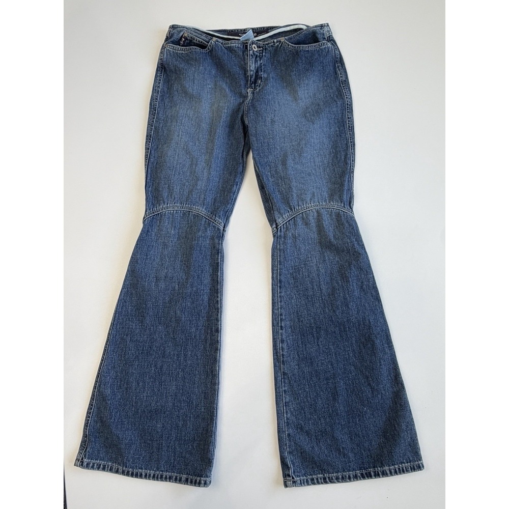 Vintage Y2K GUESS USA Jeans Size 34 Seamed Flare Bell Bottom Blue Denim